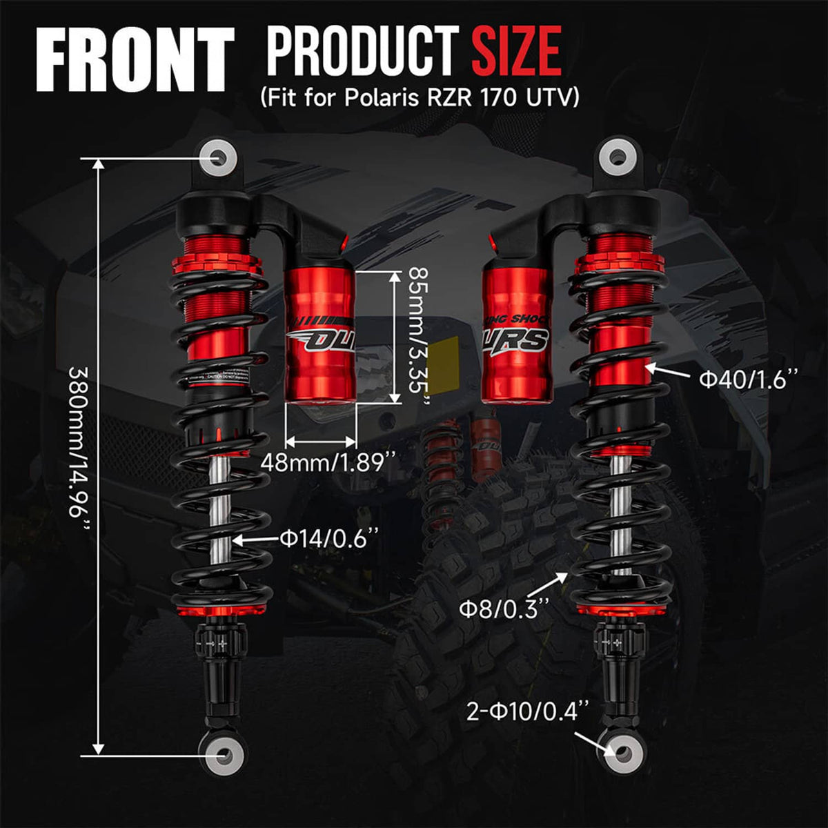 Solidspare ADJUSTABLE FRONT & REAR AIR SHOCKS ABSORBERS FOR POLARIS RANGER RZR 170 2009-21