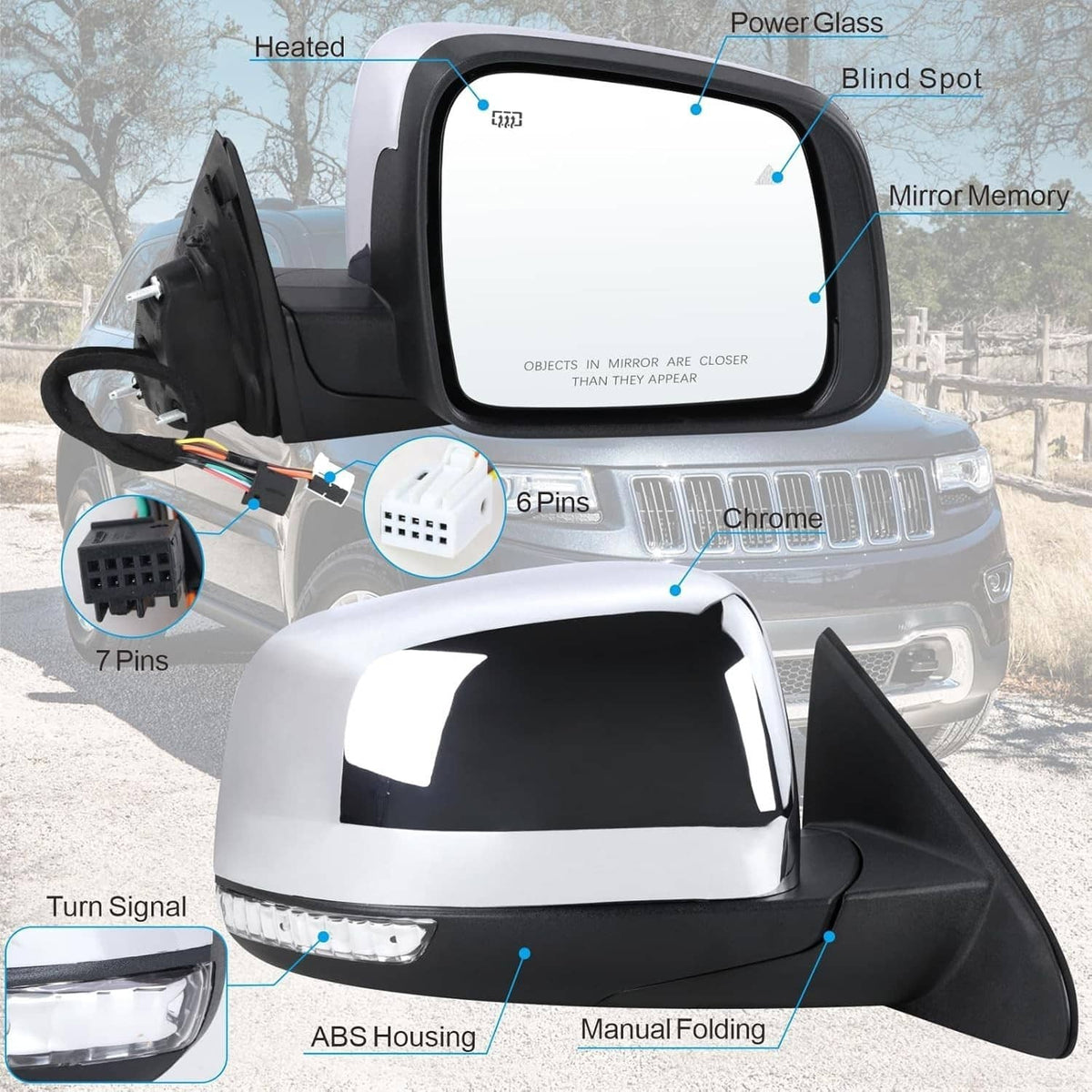 Solidspare Left Side Manual Fold Mirror Blind Spot For 11-22 Jeep Grand Cherokee 68236930AF