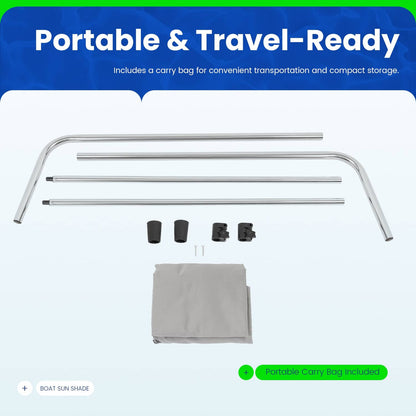 Solidspare Gray Boat Sun Shade 304 Stainless Steel+Fabric Canopy For Universal Boat