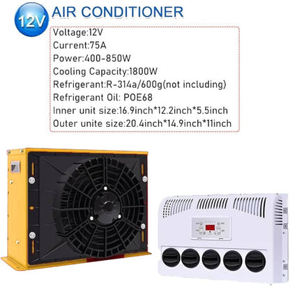 Solidspare 12V 11000 BTU Truck Air Conditioner Split AC For Semi Trucks Bus RV Caravan US