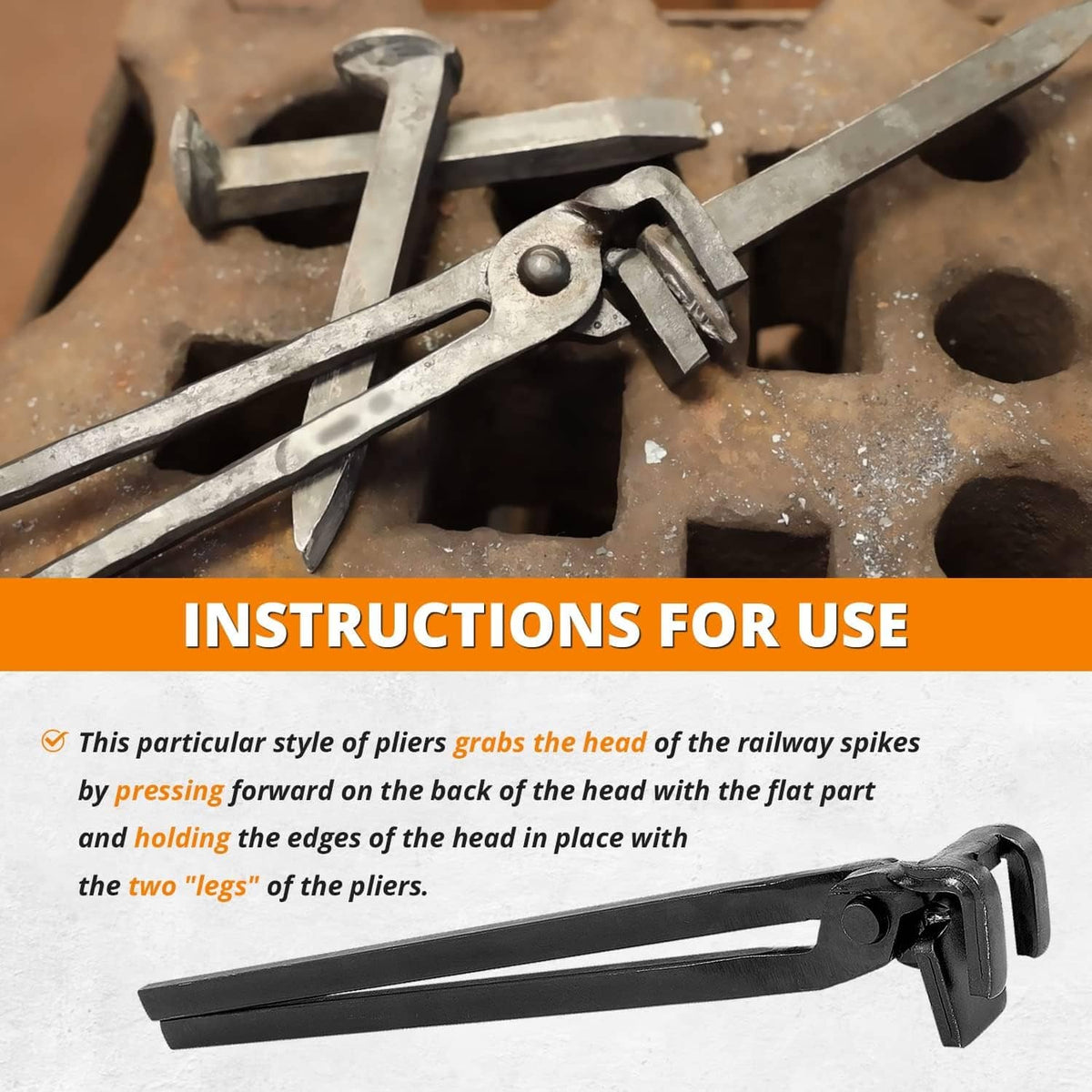 Solidspare Blacksmith Railroad Spike Tongs for Holding Railroad Spikes RR Spike Head Tongs