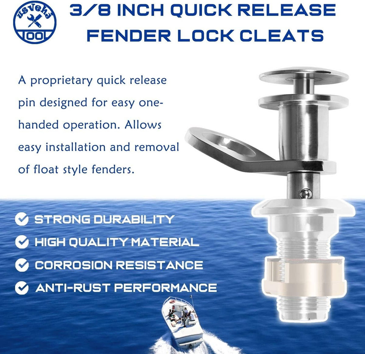 Solidspare 3/8'' Marine Stainless Steel Quick Release Boat Fender Holder Kit Boat Rope