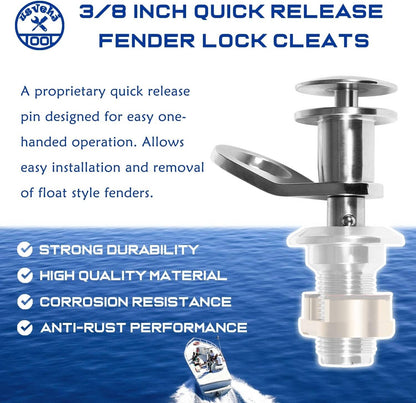 Solidspare 3/8'' Marine Stainless Steel Quick Release Boat Fender Holder Kit Boat Rope