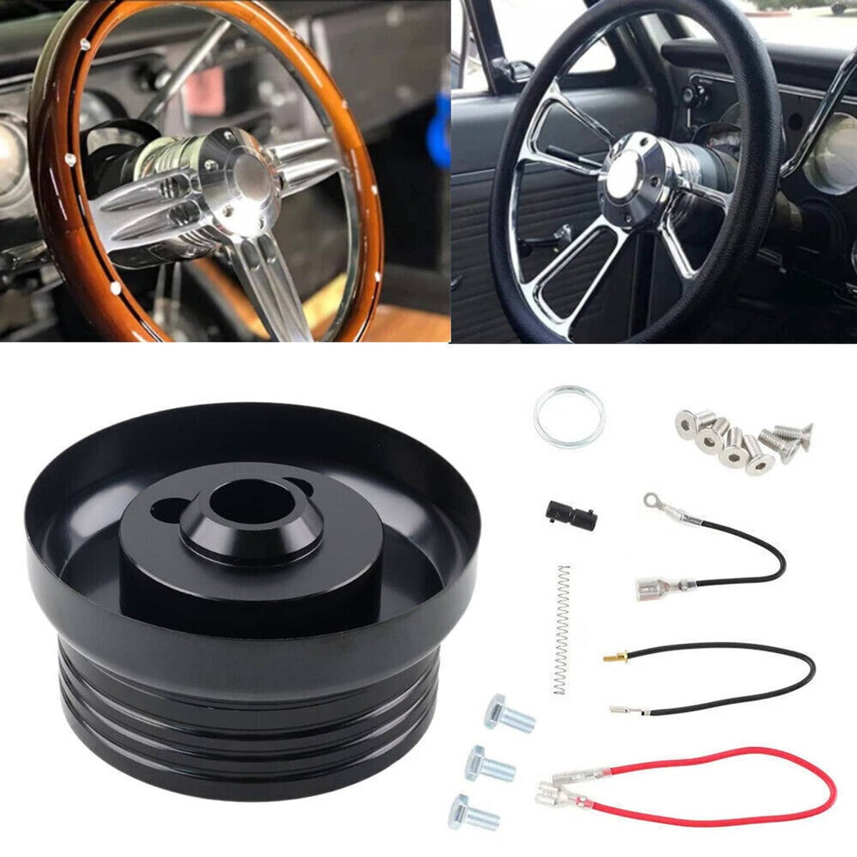 Solidspare For GM Chevy 5 & 6 Hole Steering Wheel Hub Adapter Flaming River Ididit BlacK