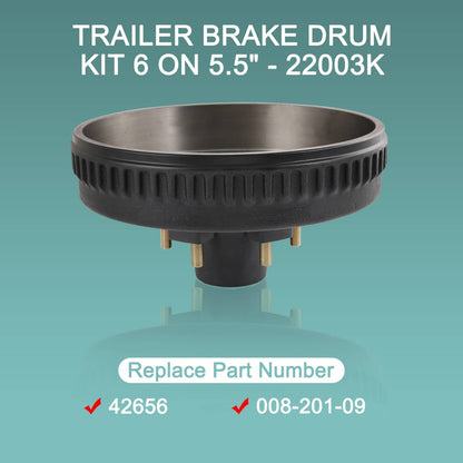 Solidspare 12"X2" Trailer Brake Hub Drum Kit 6 on 5.5" for 5200 - 6000 Lbs Axle