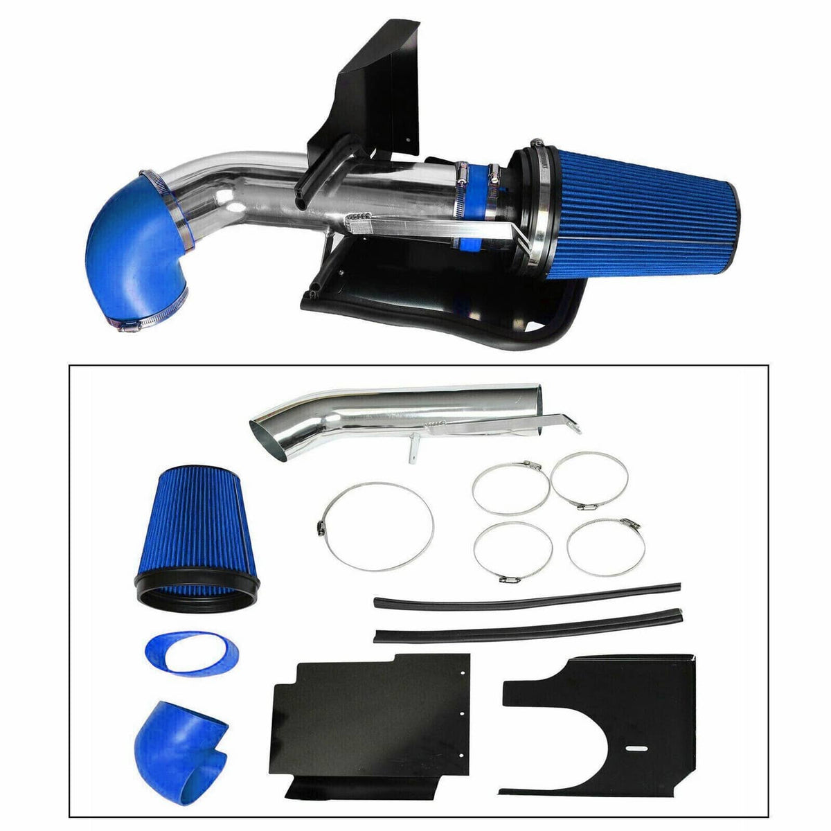 Solidspare 4" Cold Air Intake Kit+Heat Shield Blue Fit For 99-07 Chevy GMC V8 4.8/5.3/6.0L