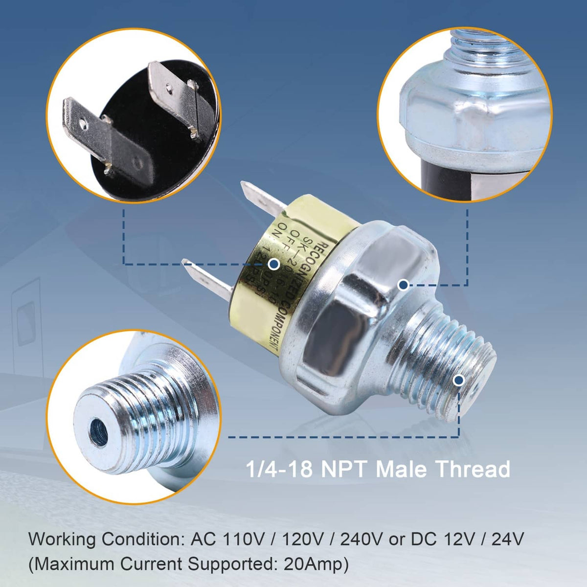 Solidspare Air Pressure Control Switch Valve F/Horn Compressor Tank 12V 120-150 PSI