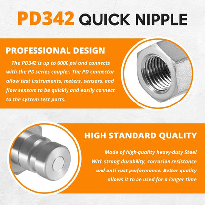 Solidspare PD342 Series PD Steel Test Port and Diagnostic Equipment Quick Nipple