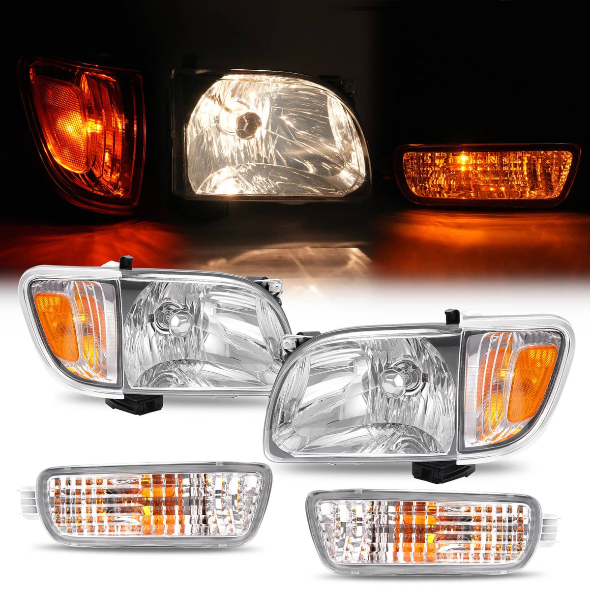 Solid Spare Pair Headlights Corner Signal Lights Lamp w/All Bulbs For Toyota Tacoma 2001-04
