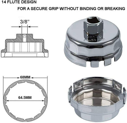 Solid Spare 64mm 14 Flute Oil Filter Wrench Cap Removal Tool for Toyota, Lexus, Scion 1.8L