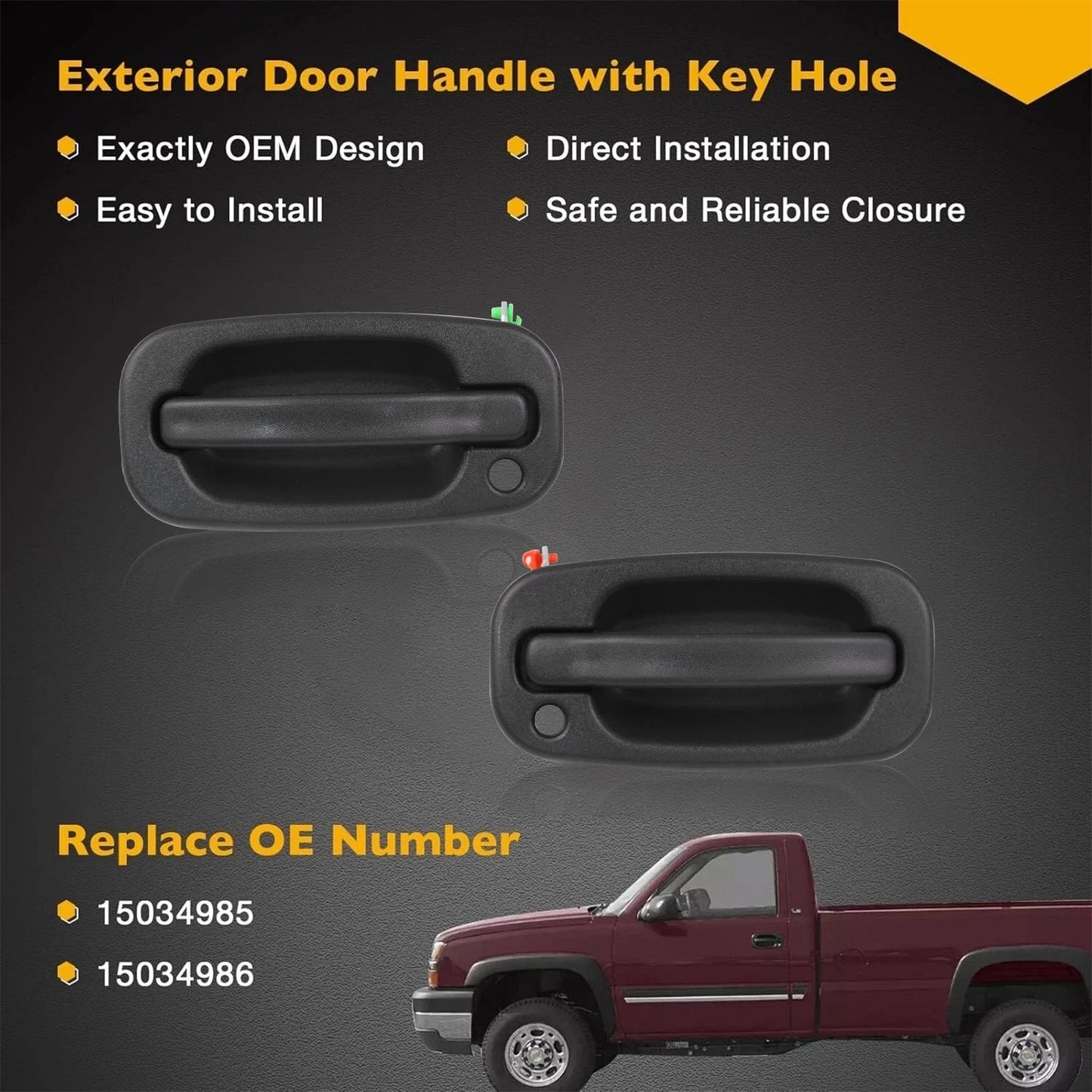 Exterior Door Handles Front Left+Right Fit 1999-2007 Chevy Silverado GMC Sierra