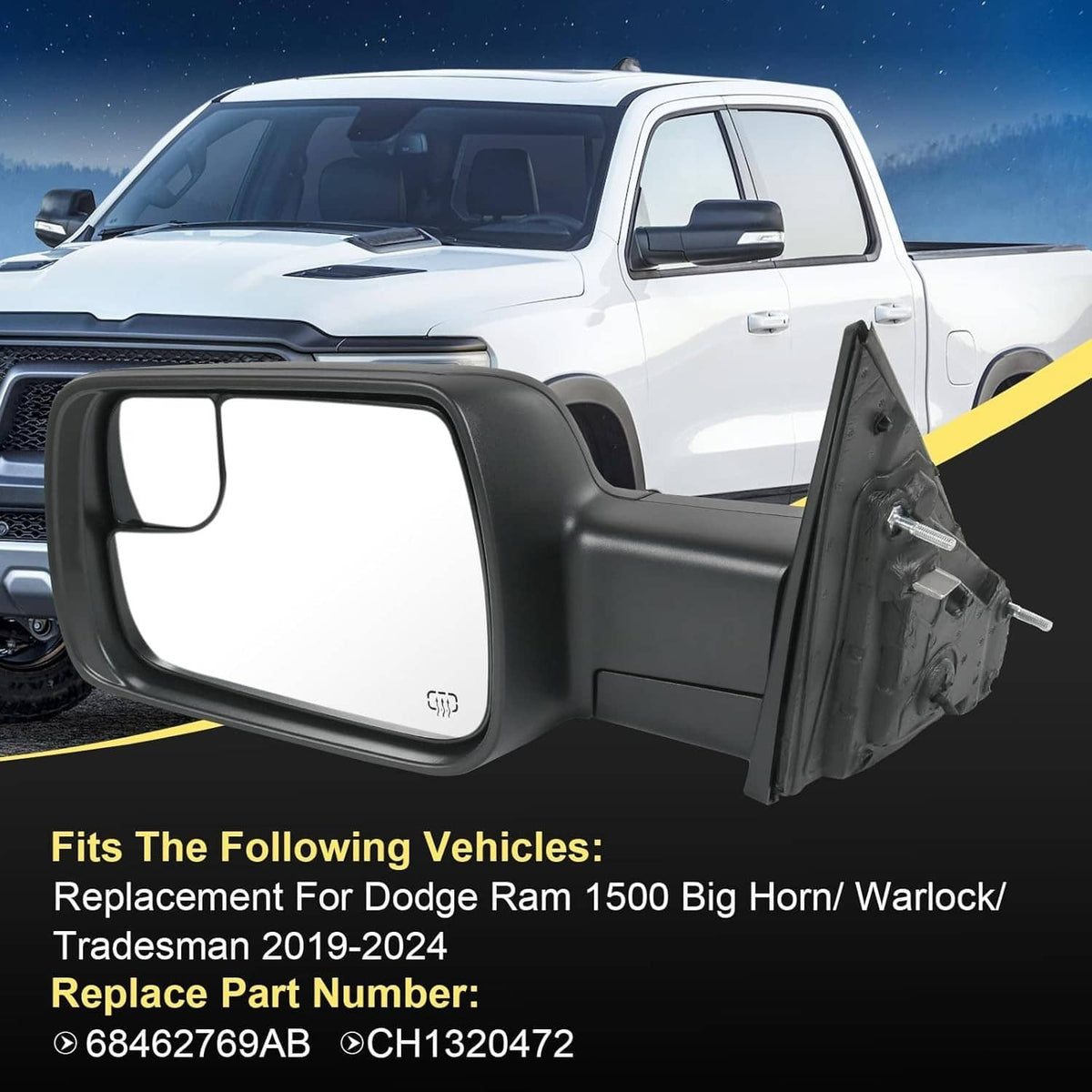 Solidspare Pair For 2019-2024 Ram 1500 Driver & Passenger Side Mirrors w/Heated Turn Signal