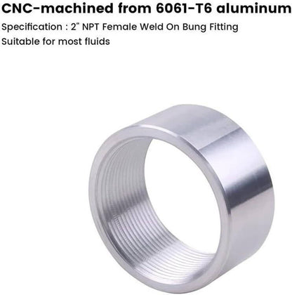 Solidspare New 2 Inch NPT Female Thread Aluminum Weld On Pipe Fitting Bung for Most Fluids