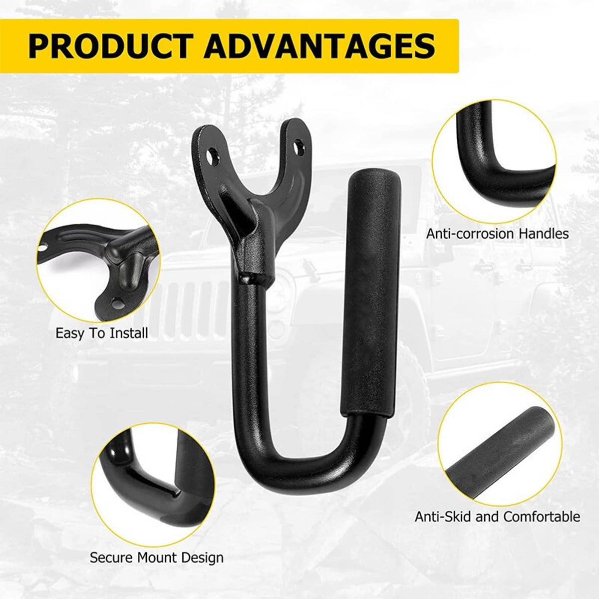 Solidspare Pair Black Steel Front Grab Handles for 1997-2006 Jeep Wrangler TJ & Unlimited