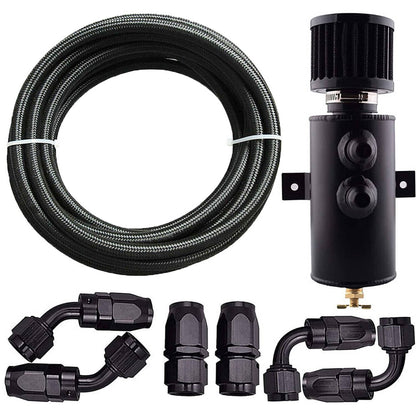 Solidspare Oil Catch Can Reservoir Tank 10AN 2 Port Dual Breather Filter Baffled+ 10FT Hose