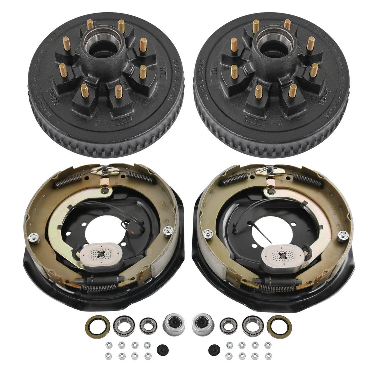 Solidspare 8 on 6.5" Bolt Circle Hub Drum Kits w/ 12" x 2" LH&RH Electric Brake for 7000lbs