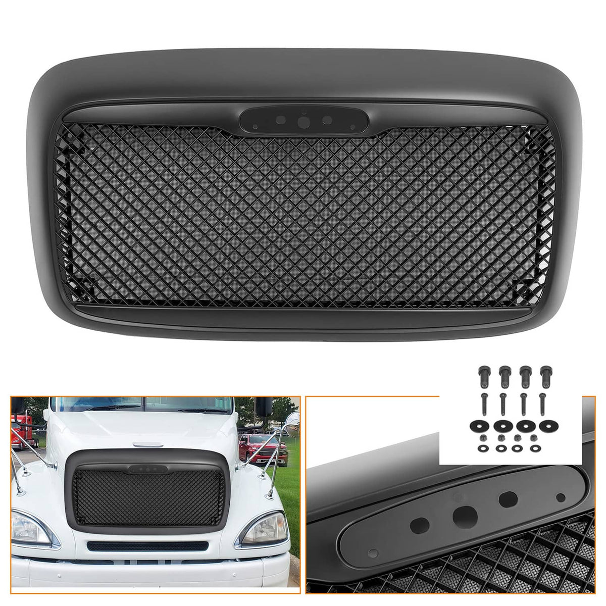 Solid Spare For Freightliner Columbia 00-12 Black Front Bumper Upper Grille Mesh Style Grill