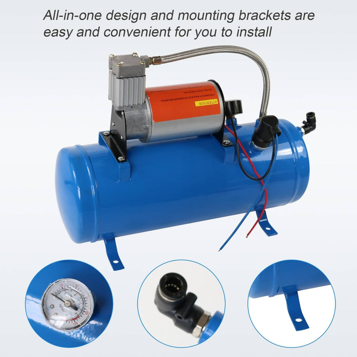 Solidspare 150PSI AIR COMPRESSOR WITH 6 LITER TANK DC 12V FOR TRAIN HORNS MOTORHOME TIRES