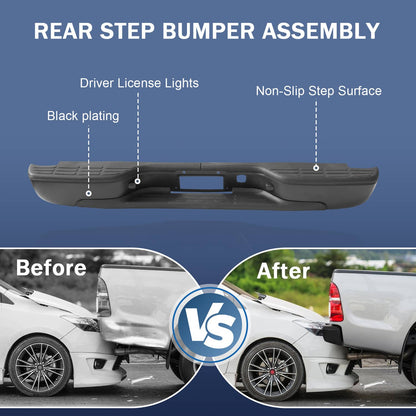 Solidspare Black Rear Step Bumper For 1999-2007 Chevy Silverado GMC Sierra 1500 2500