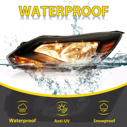 Solid Spare Black Left Driver Side Headlights Clear Lens Halogen Fits Ford Focus 2012-2014