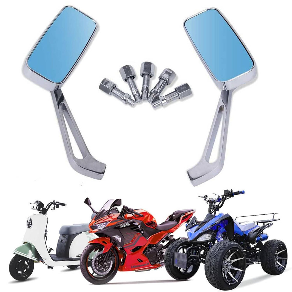 Solidspare Motorcycle Rearview Side Mirror Chrome for Harley Honda Kawasaki Suzuki Yamaha