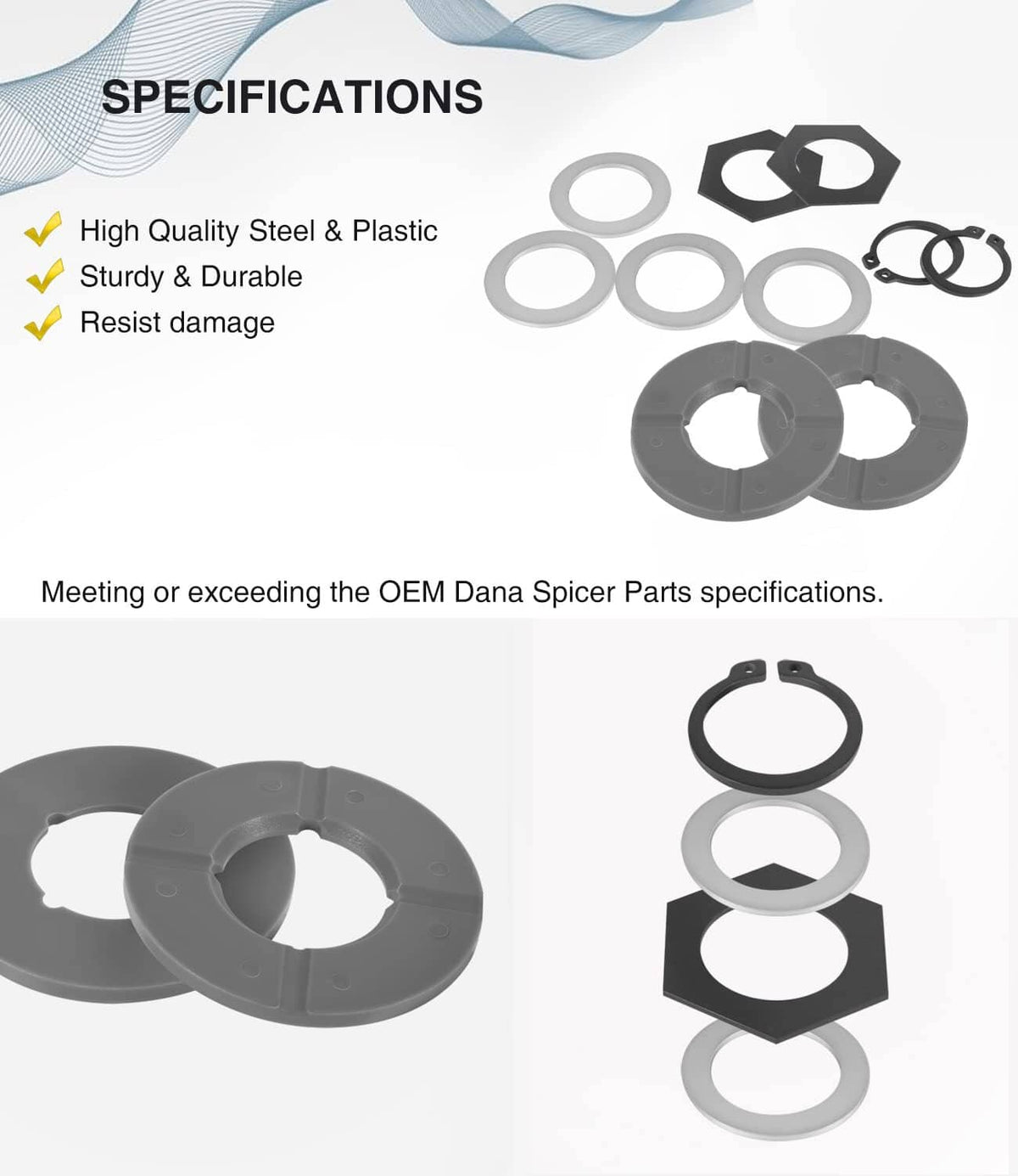 Solid Spare Front Axle Knuckle Tube Seal Kit & Thrust Washer Snap Ring for Ford F250 F350