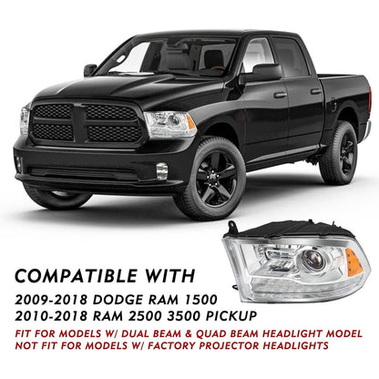 Solidspare Left+Right Projector Headlights w/LED DRL For 2009-2018 Dodge Ram 1500 2500 3500