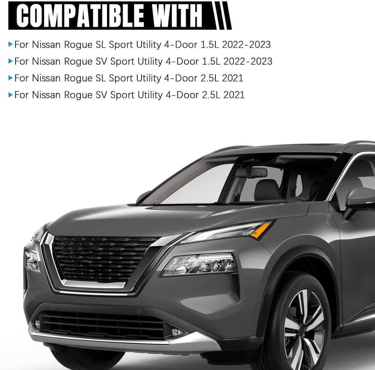 Solidspare New For 2021-2023 Nissan Rogue Chrome LED Headlights Headlamps Pair Left+Right