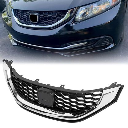 FIT 2013-2015 Honda Civic Sedan Front Bumper Upper Grille Grill W/Chrome Trim