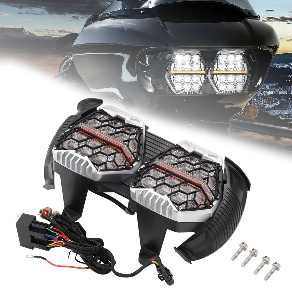 Solidspare Dual LED Headlight with DRL & Hi/Lo Beam For 2015-2024 Harley Road Glide FLTRX
