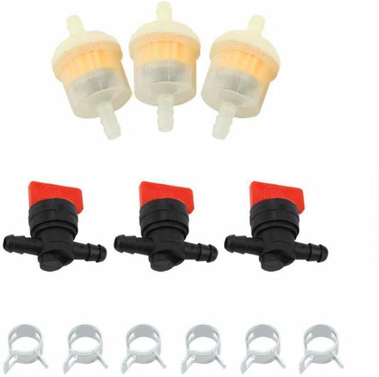 Solid Spare 3 KIT 1/4" IN LINE FUEL GAS FILTER SHUT CUT OFF VALVE CLAMP 494768 697947 698183