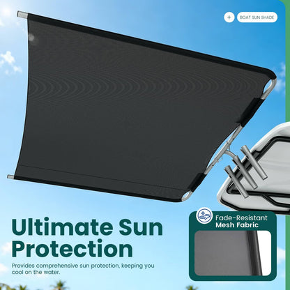 Solidspare Boat Sun Shade Silvery Black Aluminium Powder Coated  For Boats 25 ft and Under