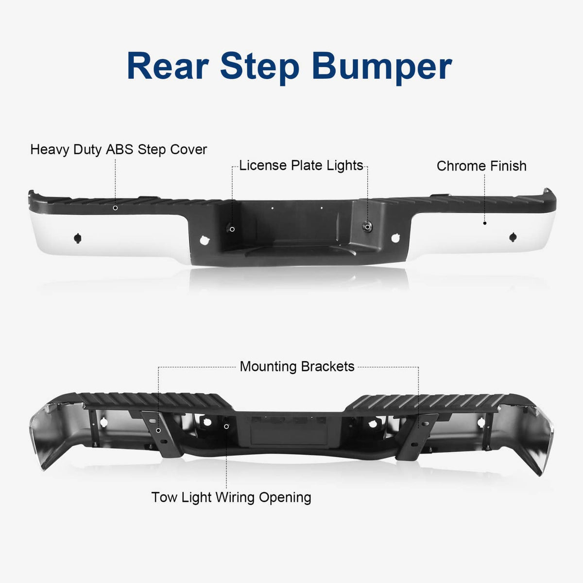 Solidspare Chrome Rear Step Bumper Assembly With Sensor Holes For Ford F-150 F150 2009-2014