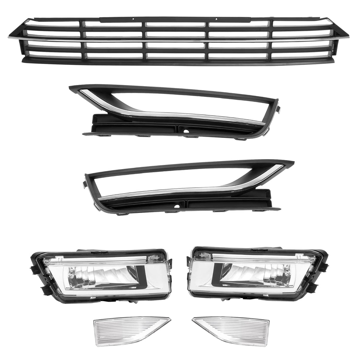 Solid Spare For VW Passat 2012-2015 Front Bumper Fog Lights Corner Lamp & Lower Grille 7PC