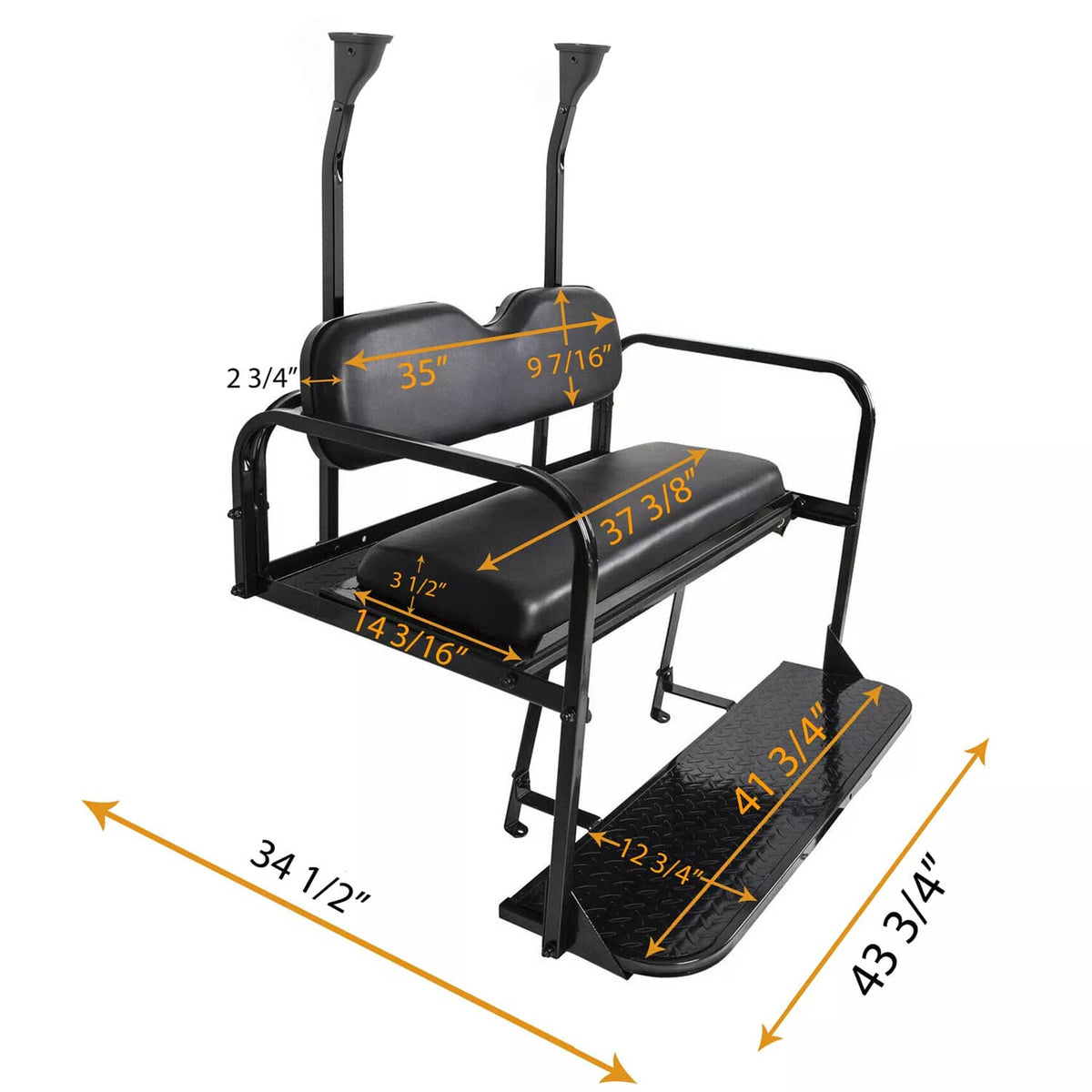 Solidspare Golf Cart Flip Rear Back Seat Kit Black For Club Car Precedent Tempo Onward 04+