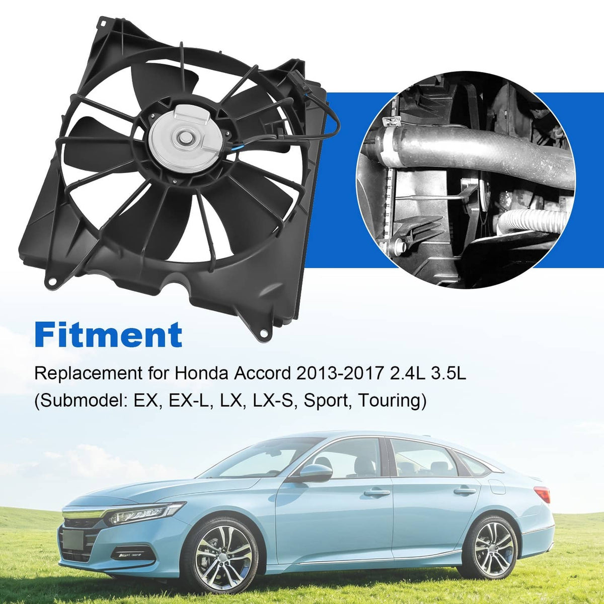 Solidspare Radiator Cooling Fan Assembly Driver Side 2013-2017 For Honda Accord 620-289