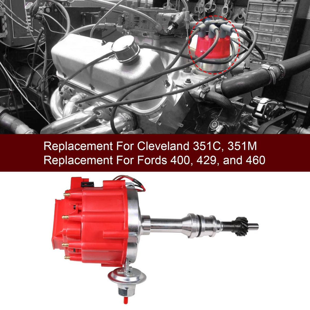 Solidspare HEI Distributor For Ford 429 400 460 351C 351M W/ Module 65,000 KV Coil 7500 RPM