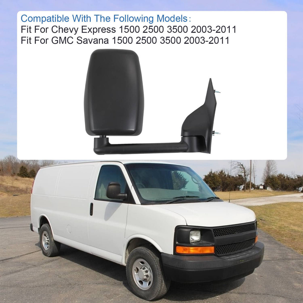 Solidspare LH + RH Pair Manual Tow Mirrors For 2003-2017 Chevy Express Savana Van Smooth