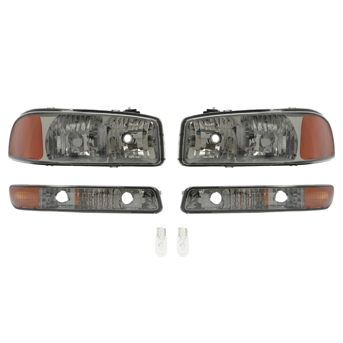 Solid Spare Chrome Headlights+Bumper Lamp Smoke Lens For GMC Sierra 1500 Yukon XL 1999-2007