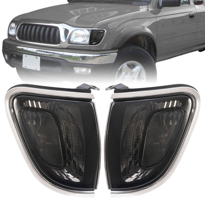 Solid Spare Pair of Smoke Lens Chrome Trim Corner Lights Lamps For Toyota Tacoma 2001-2004