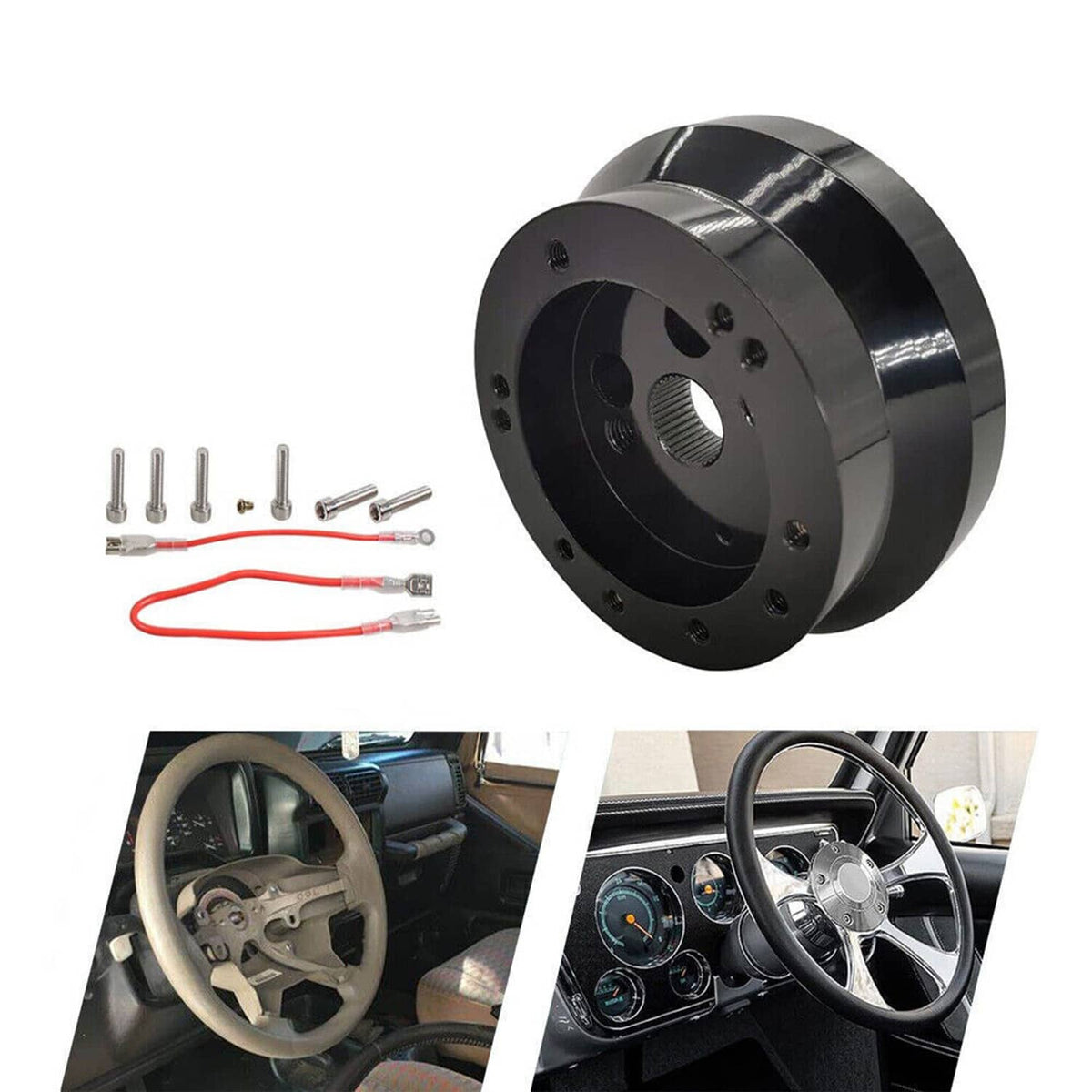 Solidspare 5 & 6 Hole Steering Wheel Short Hub Adapter For Ididit GM Chevy Aluminum Black