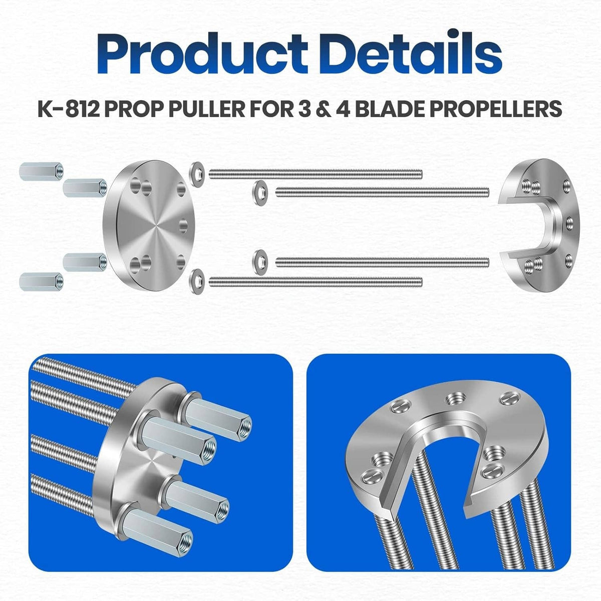 Solid Spare for 3 & 4 Blade Propellers K-812 Marine Boat Prop Puller 1-1/4" to 1-1/2" Shaft