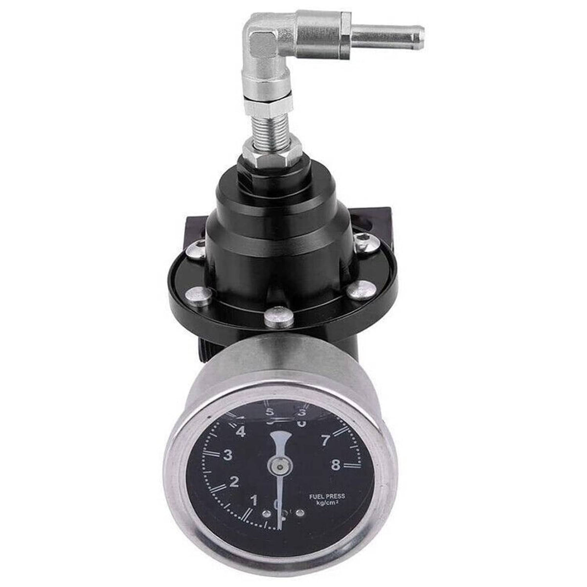 Solidspare Aluminum Universal Adjustable Fuel Pressure Regulator + Gauge+ Fitting Kit Black