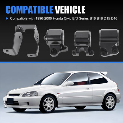 Solidspare 2-Bolt Engine Motor Mount Kit For 1996-2000 Civic B/D-Series Billet Aluminum