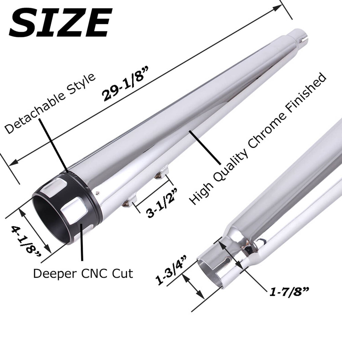 Solidspare Chrome Megaphone Slip-On Exhaust Pipes Mufflers For 1995-16 Harley Street Glide