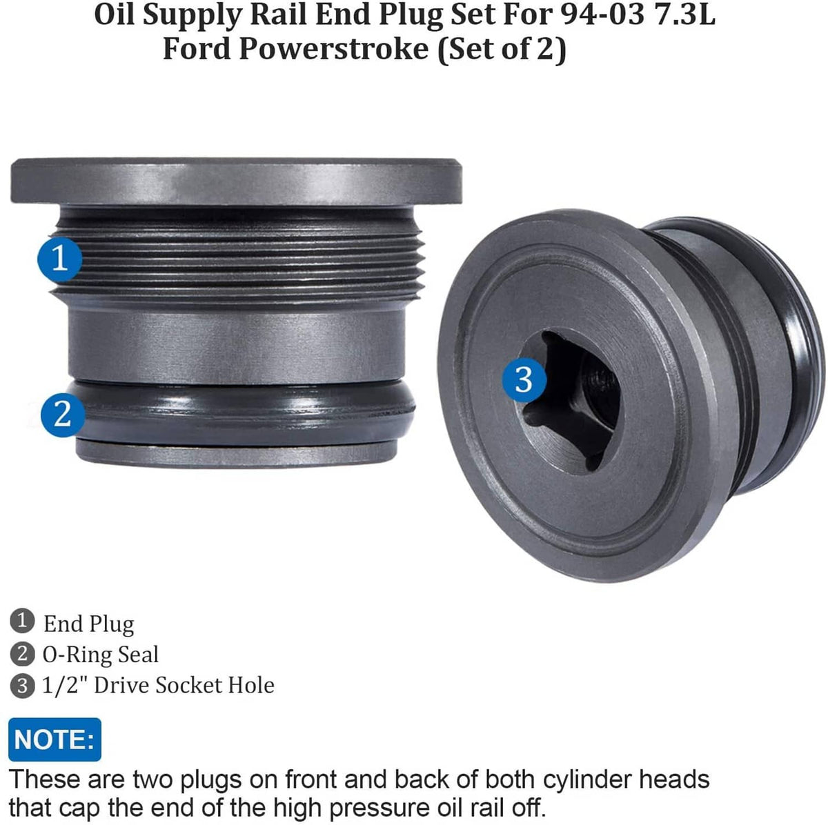 Solid Spare 4C3Z-6026-CA Oil Supply Rail End Oil Gallery Plug & Seal for Ford 7.3L 1994-2003