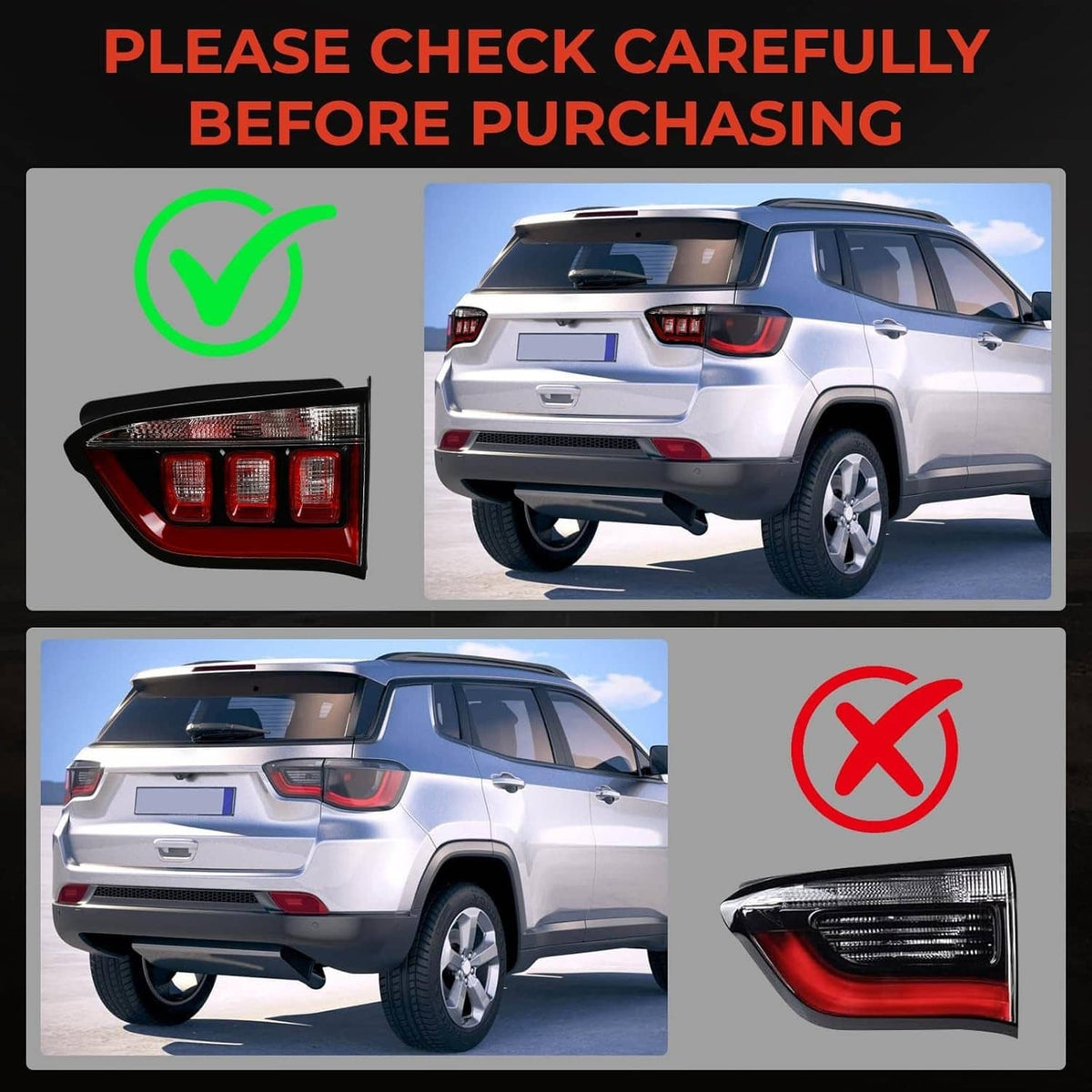 Solidspare Aftermarket Inner Halogen Tail Light Right Side Inner for 2017-2026 Jeep Compass