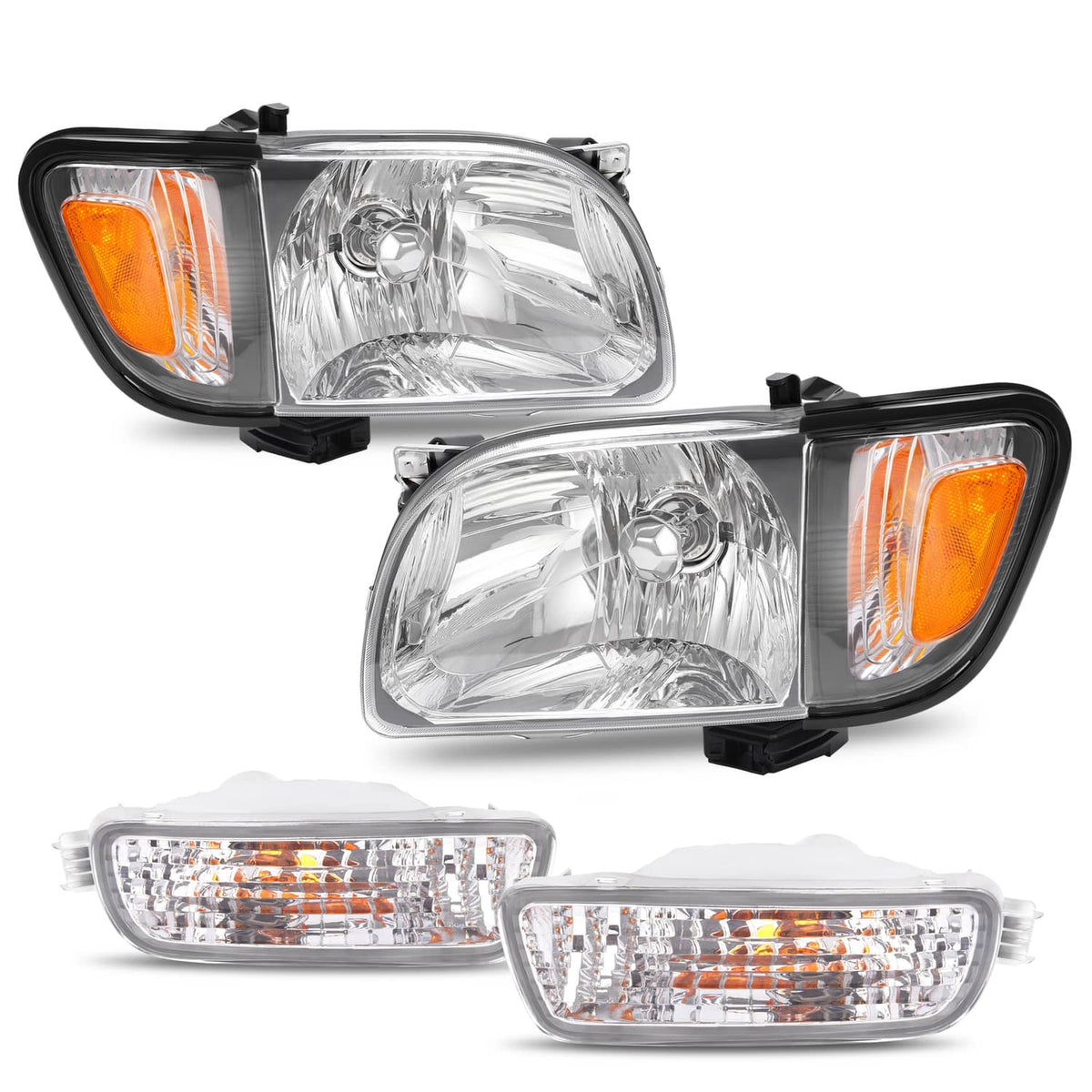 Solid Spare For Toyota Tacoma 2001-2004 Headlights Corner Signal Lights Bumper Lamp w/Bulbs