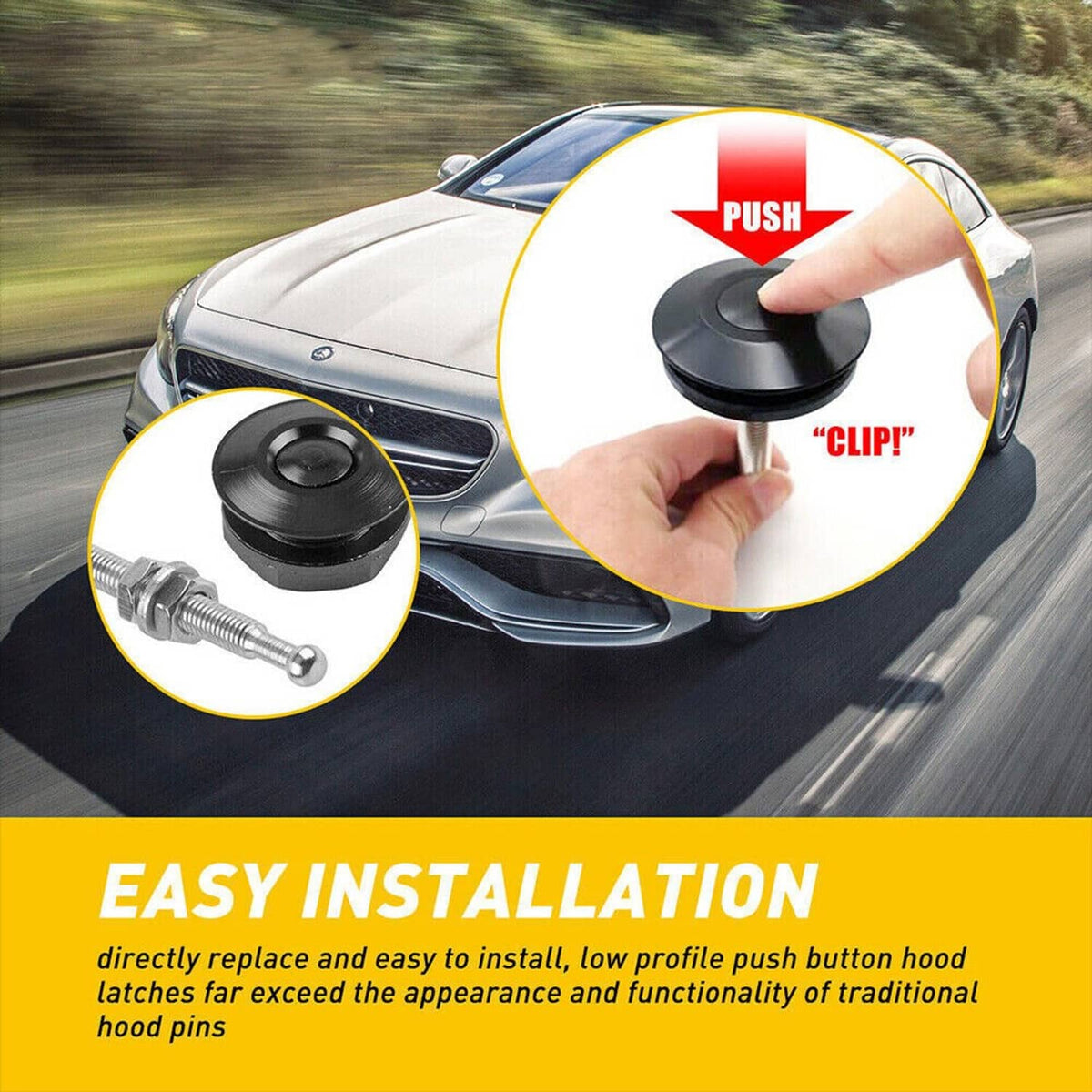 Solidspare 4Pcs Push Button Quick Release Hood Bonnet Pins Lock Clip Car Bumper Latch Set