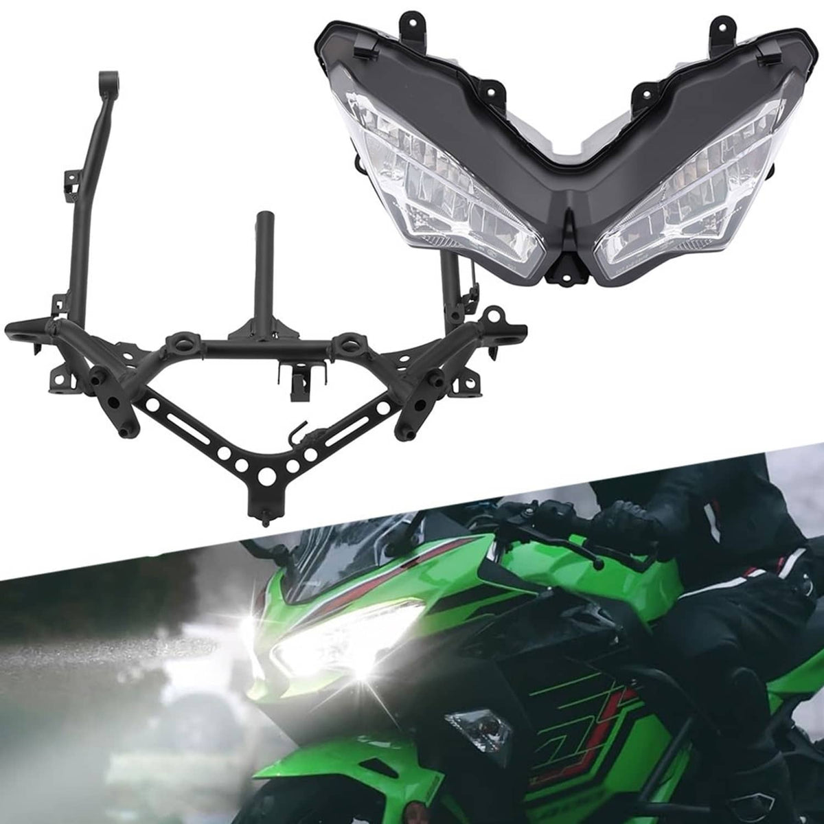 Solidspare Front Headlight & Upper Stay Fairing Bracket For Kawasaki Ninja 400 2018-2024